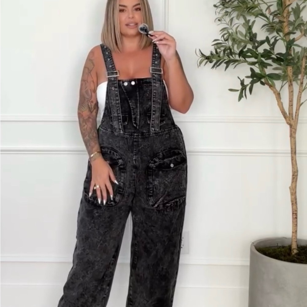 Black Acid Wash Women's Denim Overalls